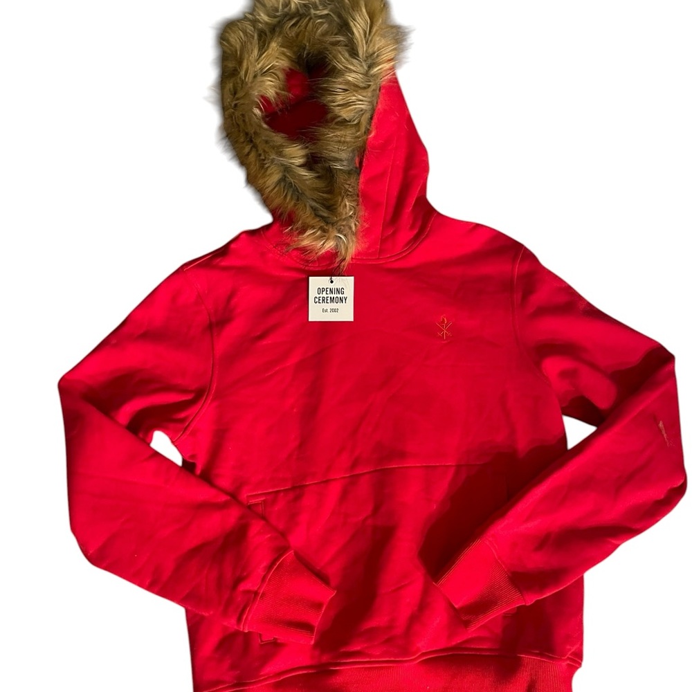 Opening Ceremony Red Hoodie with Faux Fur Hood
